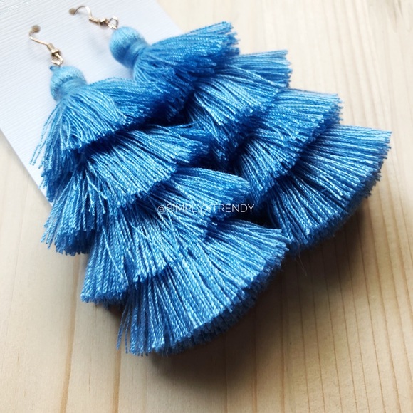Powder Blue 4 Layer Fiesta Tassel Earrings - Picture 3 of 3